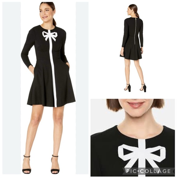 Ted Baker Gilleen Bow Detail Black & White Knit Skater Dress Size 4 - Picture 12 of 12
